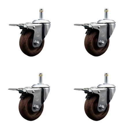 Service Caster 4 High Temp Glass Filled Nylon 7/16'' Stem Caster Set with Total Lock Brake, 4PK SCC-GRTTL20S414-GFNSHT-716138-4